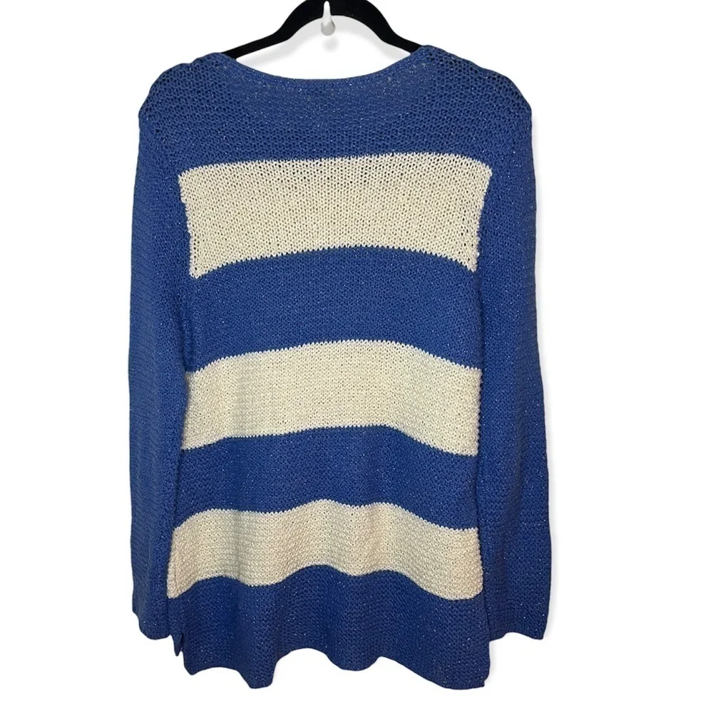 Chico's Striped Woven Blue White Sweater - Picture 2 of 4